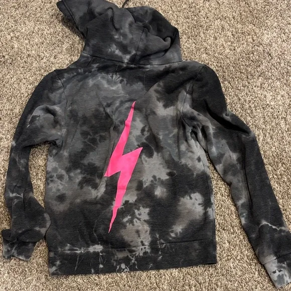 Aviator Nation Charcoal Tie-Dye Hoodie with Pink Lightning - Picture 3 of 4